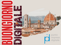 Immagine coordinata degli eventi di "Buongiorno digitale" con scritta e panorama sui monumenti fiorentini