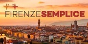 logo di Firenze Semplice e sullo sfondo il panorama di Firenze al tramonto